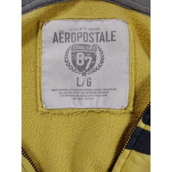 Aeropostale Womens Large Hoodie Yellow Zip Up Pockets Long Sleeve Heavy READ - Picture 5 of 6